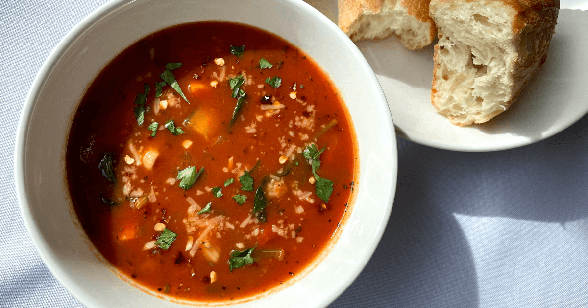 A bowl of minestrone soup